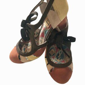 2013 Miss L Fire Parade Mocha Mousse Yellow Caramel Ribbon Lace-Up Suede Pumps